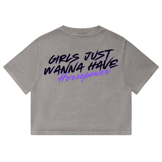 ON2BikerBabes – Girls Just Wanna Have Horsepower Stone Wash Heavy Crop Tee