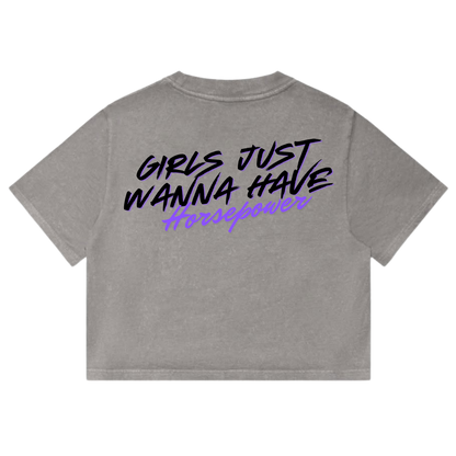 ON2BikerBabes – Girls Just Wanna Have Horsepower Stone Wash Heavy Crop Tee